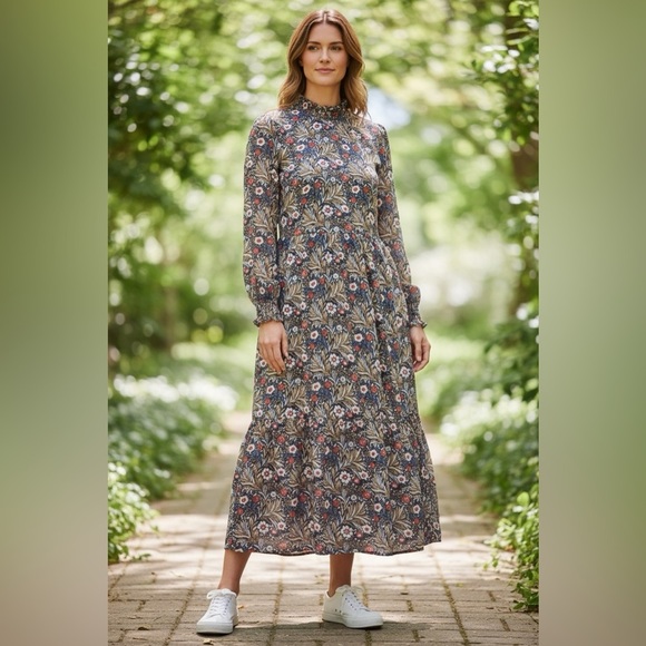 Kaffe Dresses & Skirts - Kaffe Blue & Orange Floral Peasant Midi Dress US M/UK 38